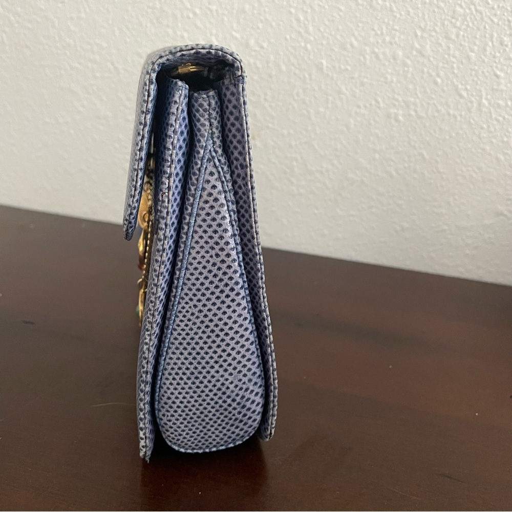 Rare⭐️ Vintage 1980s Judith Leiber Blue Lizard and Gold Charm Handbag (no strap) - Picture 6 of 14